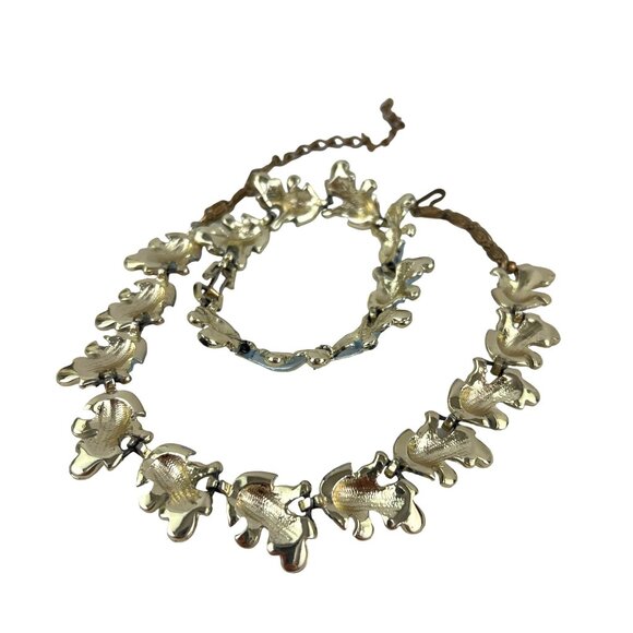 Retro Blue Leaf Enamel Necklace and Bracelet Set Parure 1950s - Picture 9 of 9